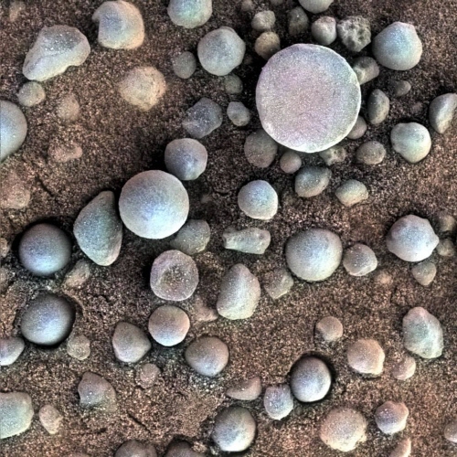 물의 존재를 알려주는 적철석으로 된 자갈 형태의 소구(小球) (NASA/JPL-Caltech 제공)