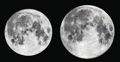 작은 달(왼쪽)과 슈퍼문 비교도 (한국천문연구원 제공)