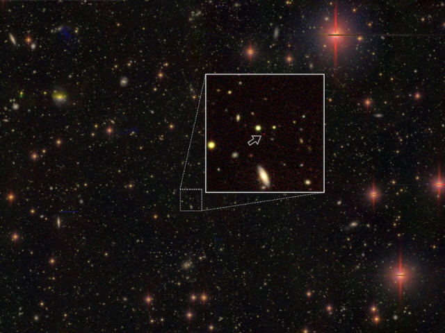 130억5천만 광년 떨어진 곳의 초질량 블랙홀에 의한 퀘이사 (일본 국립천문대 제공)