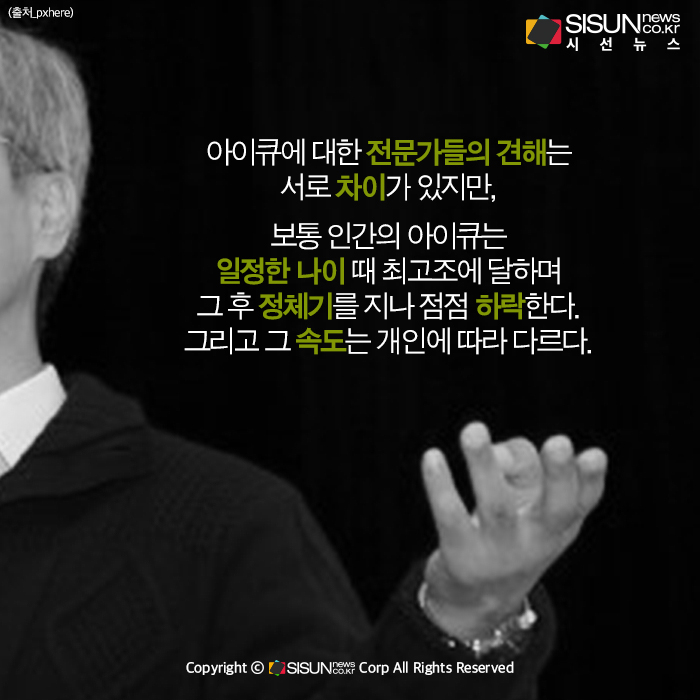 [카드뉴스] 인간의 아이큐(지능)는 몇 살 때 가장 높을까?