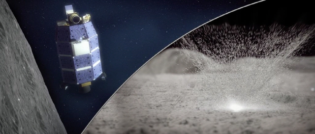 유성체에 의한 달의 물분자 비산 상상도 (NASA/Goddard/Conceptual Image Lab 제공)