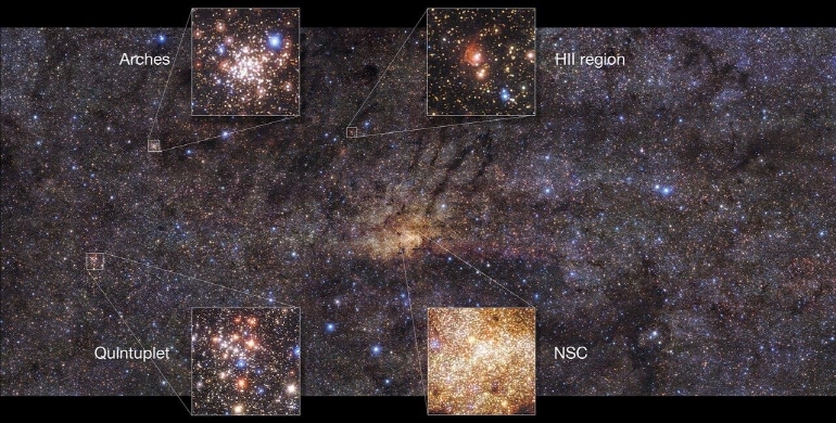 우리은하 중심부의 주요 성단을 확대한 장면[ESO/노게라스-라라 등 제공]
