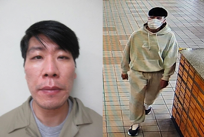 수배 중인 특수강도 피의자 김길수(36)의 사진. 왼쪽은 이달 2일 서울구치소 입소 당시 모습. 오른쪽은 4일 오후 4시 44분께 포착된 모습. 2023.11.5 [법무부 제공. 재판매 및 DB 금지]