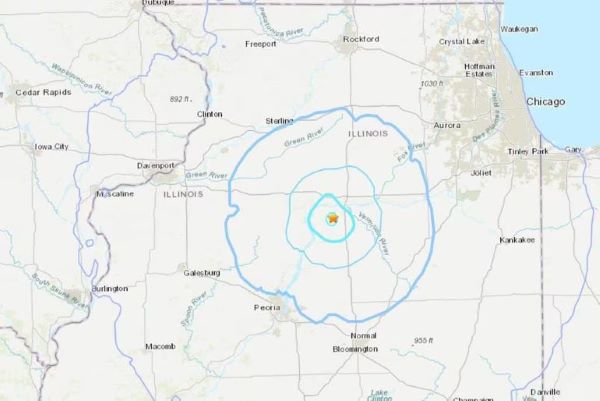 일리노이주 중북부에 발생한 지진 [자료제공/미국 연방지질조사국 웹사이트. 재판매 및 DB 금지]
