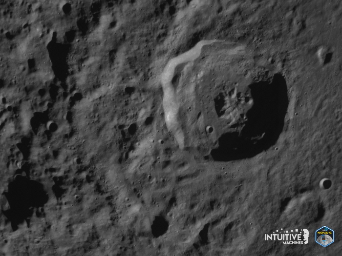  인튜이티브 머신스의 달 착륙선 오디세우스가 전송한 달 표면 사진 [인튜이티브 머신스(Intuitive Machines)/UPI=연합뉴스. 재판매 및 DB 금지]