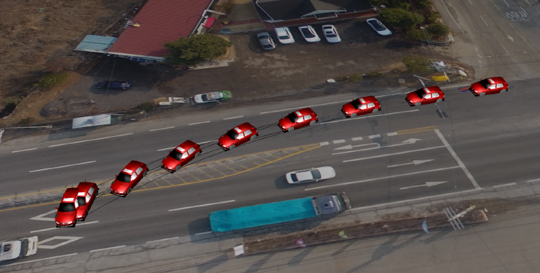 도로 파임(포트홀)으로 인해 교통사고가 발생한 모습 PC-Crash 재현 [한국도로교통공단 제공]